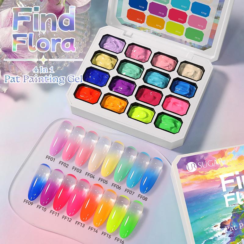 UR SUGAR 4 in 1 16 Colors Pat Painting Gel For Gradient Stamping Drawing Pattern UV/LED Gradient Patting Gel Palette