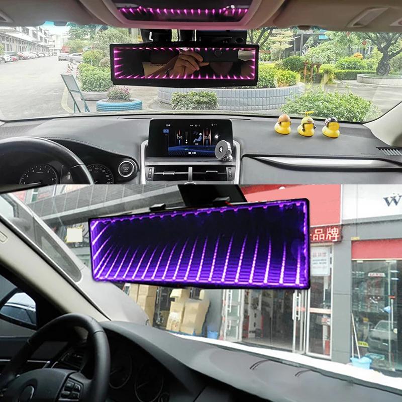 Автомобильное внутреннее 3D зеркало заднего вида с подсветкой LED Большое поле обзора Автомобильное внутреннее зеркало заднего вида Плоское зеркало-отражатель Окружающий свет