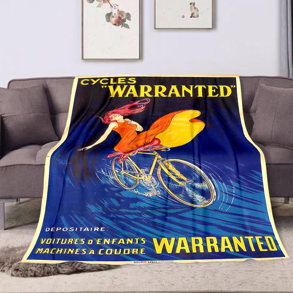 Vintage Cycling Woman Poster Design Patterned flannel blanket perfect for the bedroom living room, sofa, or a little nap