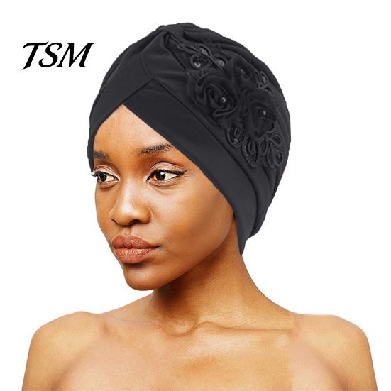 Winter Hat Women Good Stretch Wind-proof Tear-resistant Anti-shrink Brimless Warm Sequin Trim Flower All Match Turban Fashion Accessory Lady Beanie