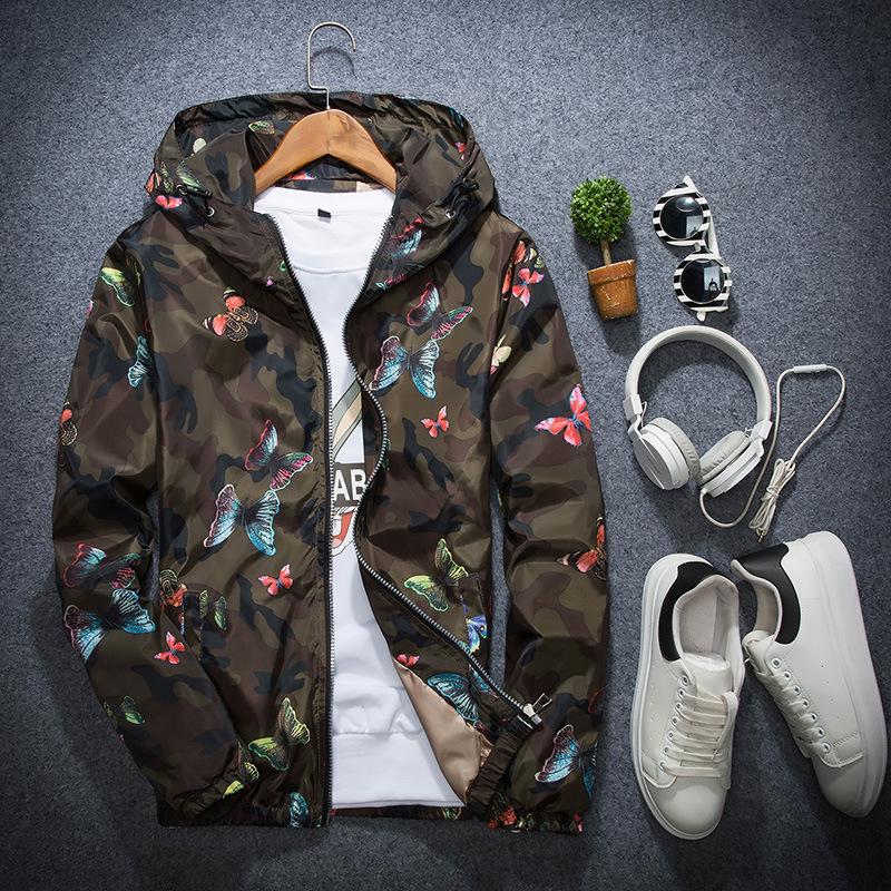 High Quality Women Camo Windbreaker Jacket Thin Female Camouflage Butterfly Windbreaker Coats Hooded