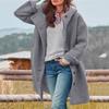 Womens Solid Color Jacket Casual Loose Fit Button Coats Button Up Long Sleeve Outerwear With Pocket, Hooded Overcoat