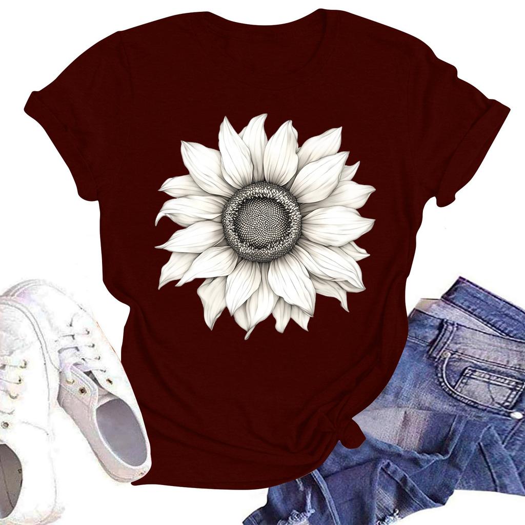 Женская повседневная свободная футболка с принтом, круглый вырез, пуловер, короткий рукав, топ