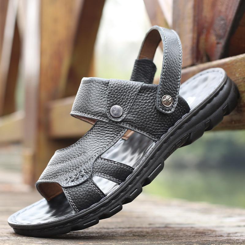 Популярные сандалии мужские летние новые нескользящие пляжные туфли из натуральной коровьей кожи с толстой подошвой мужские повседневные классные тапочки для отдыха на открытом воздухе