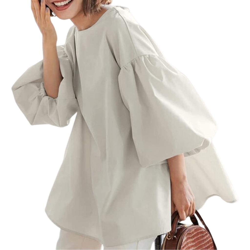 Meme Extra Blouse for Short Sleeve Puff Cut and Summer Large Loose Round M [MEME XTRA] Women, 3/4 Sleeve, Summer, Spring, T-Shirt, Sleeve, Top, Plain,