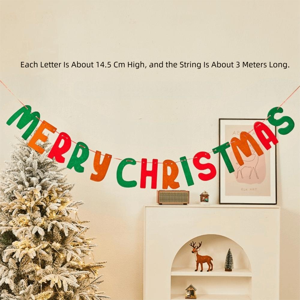 Felt Christmas Banner Elk Design Red Green Xmas Pull Flag Hanging Ornament Santa Design Party Banner Outdoor Decor