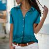 2023 летняя новая модная женская повседневная рубашка на пуговицах с короткими рукавами и v-образным вырезом в синий горошек