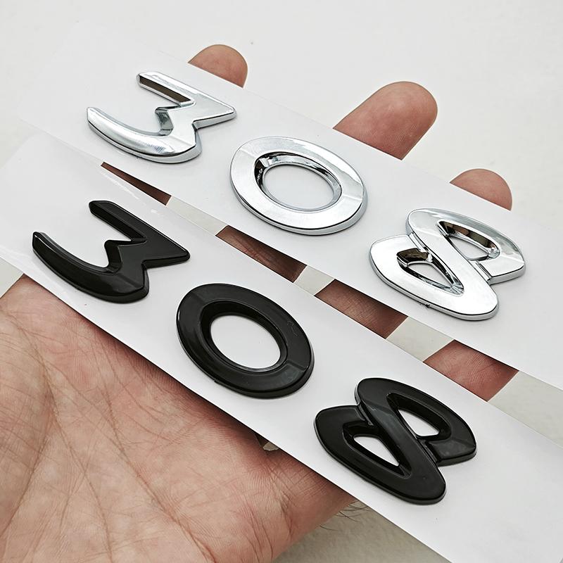 New 3D ABS Chrome Black Logo 308 Emblem Letters Sticker Car Rear Trunk Badge For Peugeot 308 SW GT Line GTI T9 T7 P5 Accessories