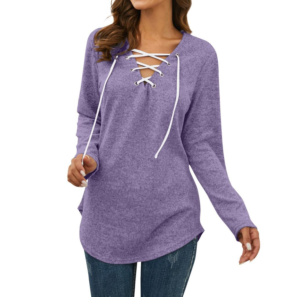 Женский однотонный топ с длинными рукавами и принтом