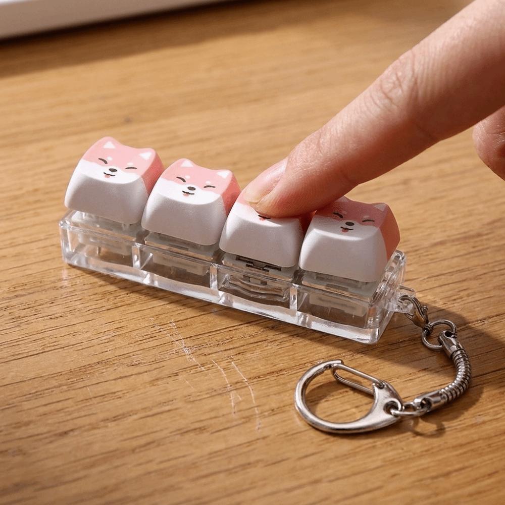 Small Size 4-Key Clicker Keychain Cute Mechanical Switch Keyboard Shiba Inu Fidget Pendant Kids
