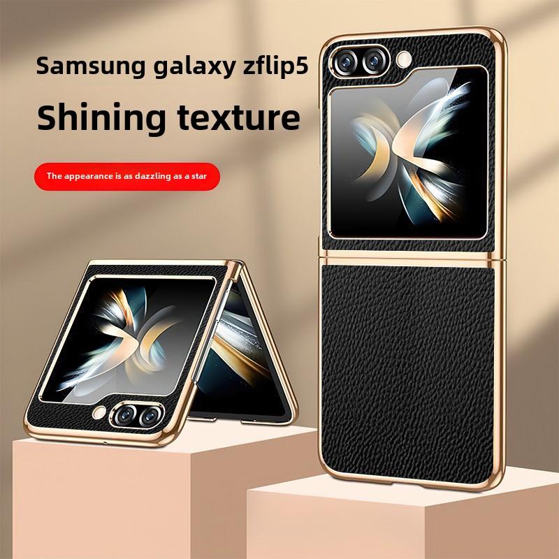 Чехол для телефона Samsung Z Flip 7 6 5 Flip6 Flip5 Flip4 Flip7 с золотой и серебряной рамой, гальванизированная ПУ-кожа, защитная крышка