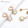 Fashion Colorful Square Crystal Drop Earrings Jewelry Sets For Women Wedding Pendant Necklace Gift