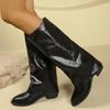 Внешняя торговля Большой размер Зимние Ретро рукава Высокий каблук Брюки Ботинки Толстый каблук Складки Заостренный Высокие Рыцарские сапоги