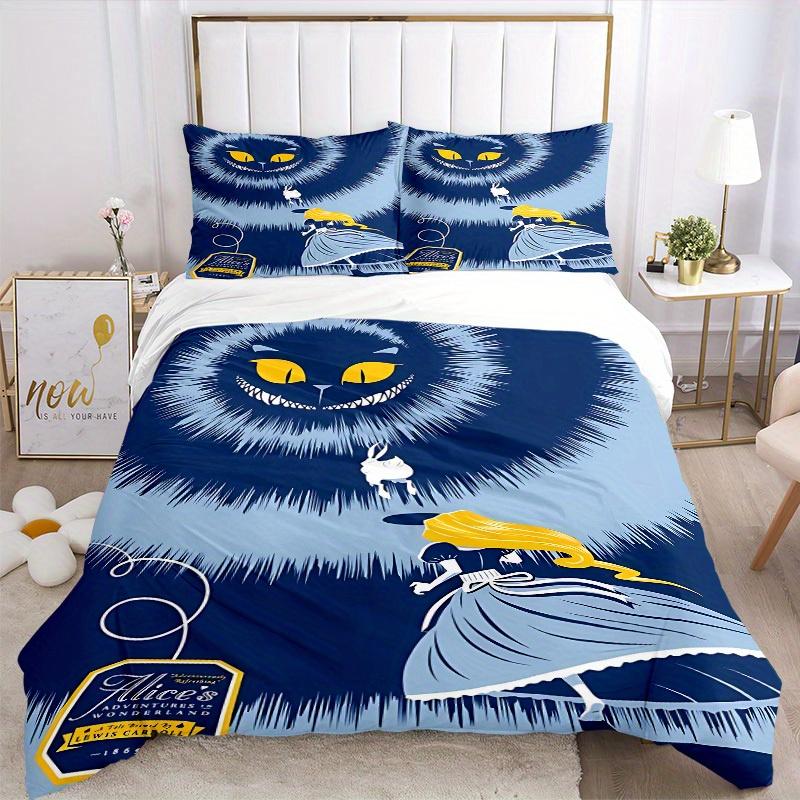 3pcs Alice Wonderland 1 Cover+2 Pillowcases, Pillow Inserts Not Included, Machine Washable, All-Season Use, Teen and Adult Rooms125