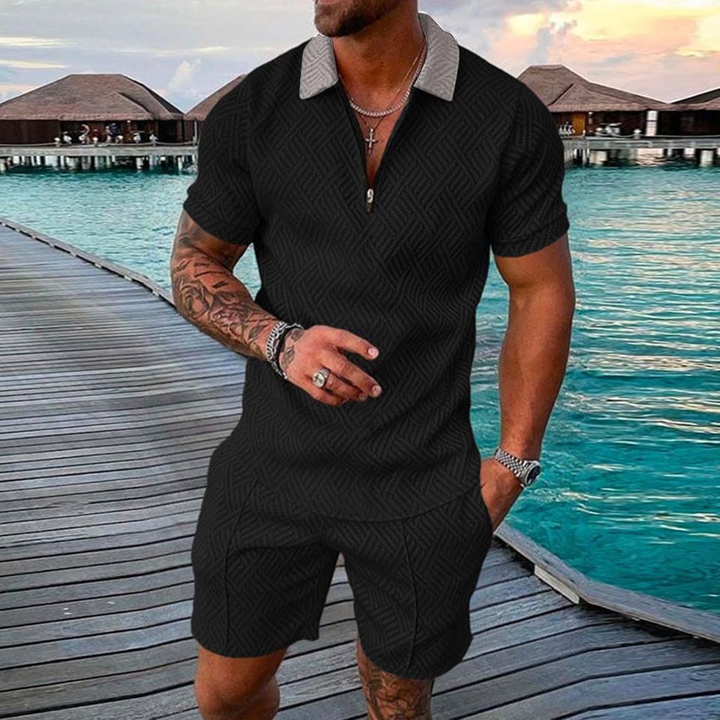 Men's Short Sets Outfits 2 Piece Summer Tracksuit Short Sleeve Shirt And Shorts Set Casual Sport Suit
