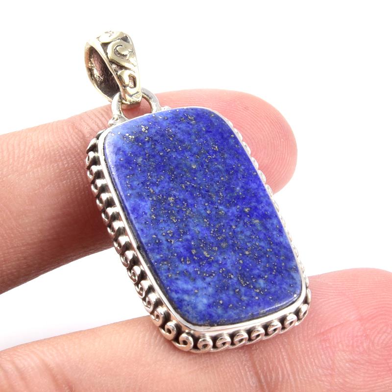 Натуральный драгоценный камень лазурит 925 проба цельное стерлинговое серебро подарок кулон 1.6" q9J36
