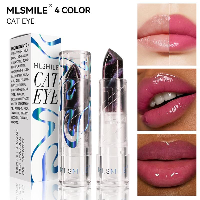 4 Colors of Galaxy Pattern Flowing Glitter and Fine Glitter Non-stick Cup Lipstick Cat Eye Temperature Changing Lipstick