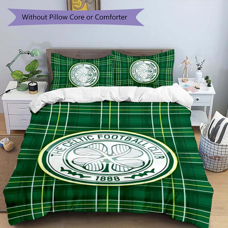 Celtic FC 3pcs Bedding Set Duvet Cover Closure Includes 1 Duvet Cover & 2 Pillowcases for All Seasons Bedroom Home Dorm Decor