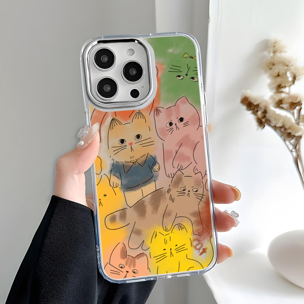 Подходит для iPhone17ProMax масляная живопись милый котенок мягкий чехол чехол для мобильного телефона Apple 16Pro большое отверстие противоударный