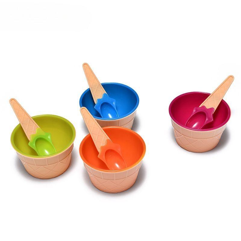 Egg tart small bowl candy color ice cream bowl creative ice cream ice cream bowl plastic bowl spoon set