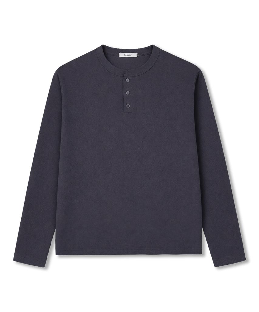 POLYGRAM Стильная полуукороченная футболка-henley с длинным рукавом, washable - Угольный