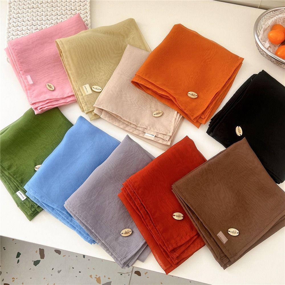 Transparent Small Square Scarf Solid Color Square Handkerchief Elegant Pure Color Silk Scarf Beach