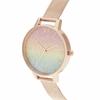Authorized Retailer: OLIVIA BURTON Women's Watch, OB16RB18, Rainbow Glitter Dial & Rose Gold Mesh, 34mm