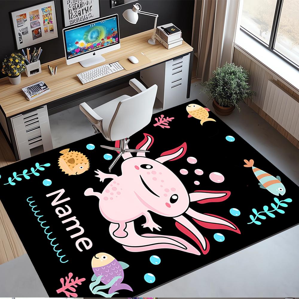 Custom Name Axolotl Printed Carpet,Rug for Office Chair Living Room Bedroom Kitchen Room Decor Gifts.