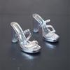 Модные летние босоножки 2024 года, летние новые прозрачные ПВХ-стразы, модные высокие босоножки для улицы, сексуальные вечерние туфли на высоком каблуке с квадратной головкой