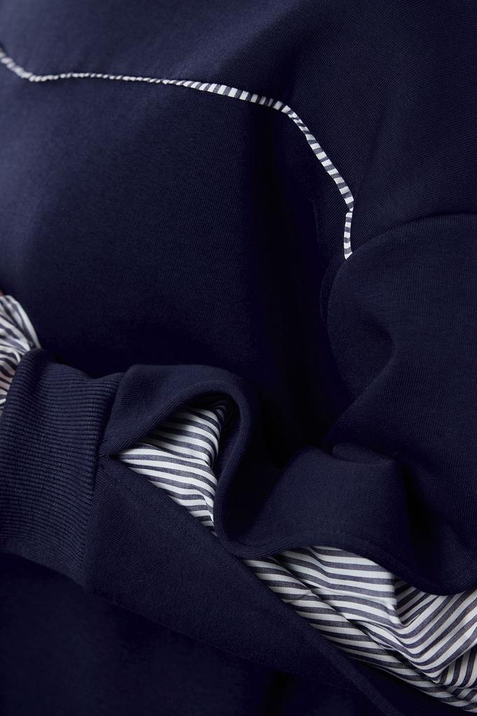 Женская модная стильная толстовка темно-синего цвета, детальная, непринужденная, удобная посадка, вязаная толстая флисовая толстовка с внутренней стороны