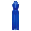 Womens Sparkly Rhinestones Halter Sleeveless Backless Maxi Long Dress Built In Briefs Dance Costume