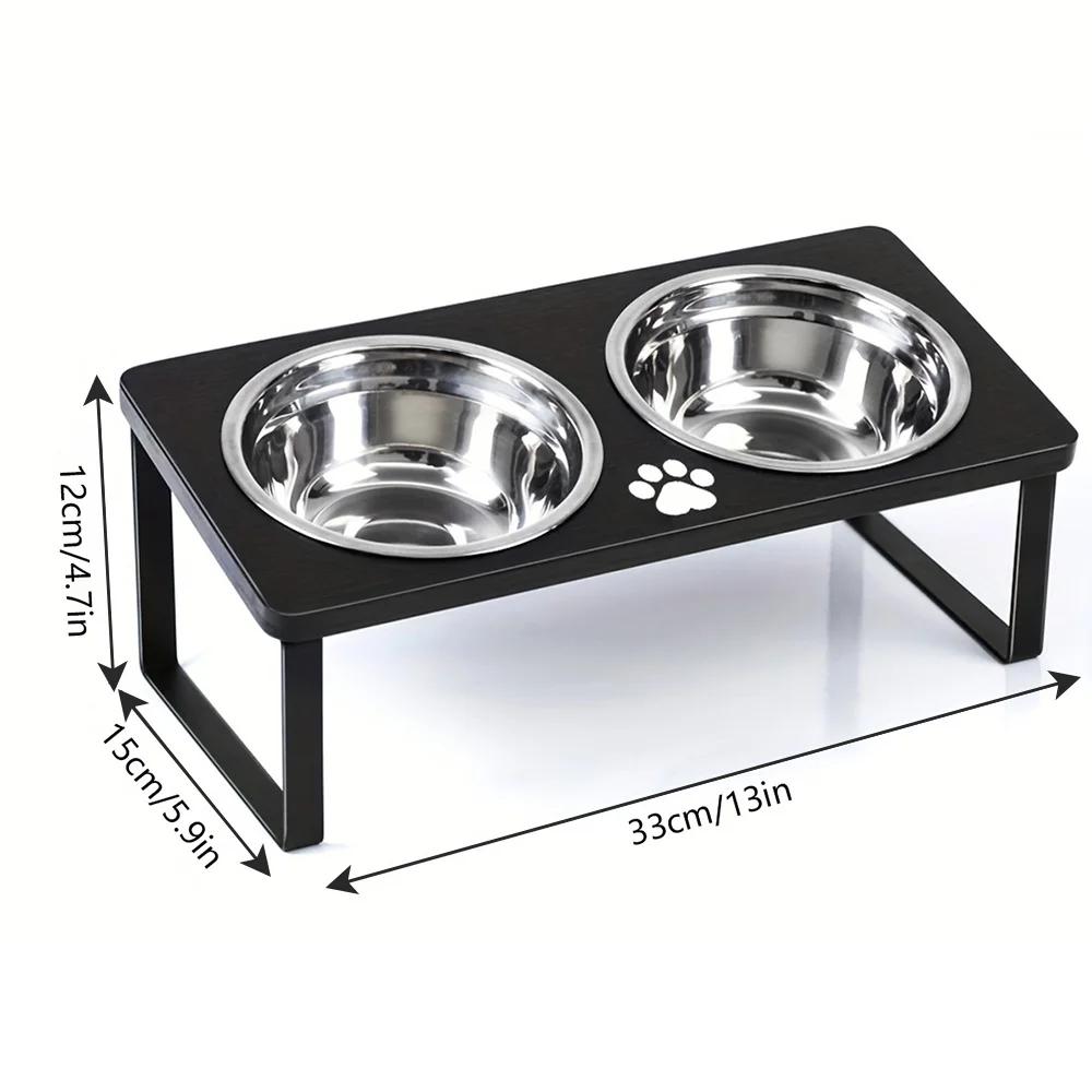 Stainless Steel Double Pet Bowls Raised Feeder Stand Food Water Dining Dish for Kittens Puppies Small Indoor Household Pets