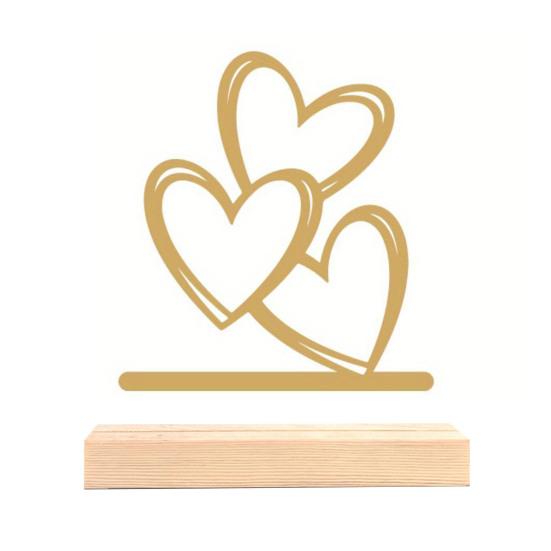 Metal Heart Sign 3 Love Hearts Sculpture with Wooden Base Romantic Mantel Tabletop Decor for Valentine's Day Anniversary Wedding