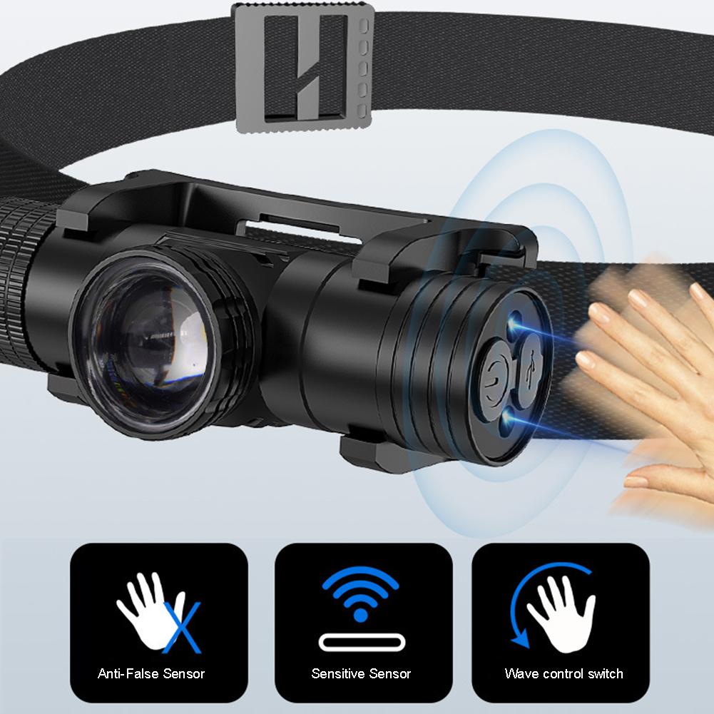 Motion Sensor Super Bright Headlight IP68 Waterproof Portable Camping Flashlight USB-C Rechargeable Head Lamp for Camping Hiking