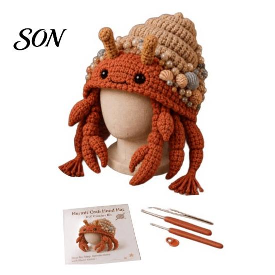 Soft Yarn for Hat Making Animal Hood Crochet Kit, DIY Earflap Project Weekend Cute Craft Kit Beginners, Handmade Winter Headwear Complete