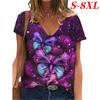 S-8XL Plus Size T-shirt Fashion Butterfly 3D Print Women T-Shirts V-Neck Oversized Short Sleeve Tees Tops Summer Street Clothes