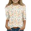 Print Tops For Youth Girls 5-16 Years Round Neck 3/4 Sleeves T-Shirts Trendy Tops Outfit Tees