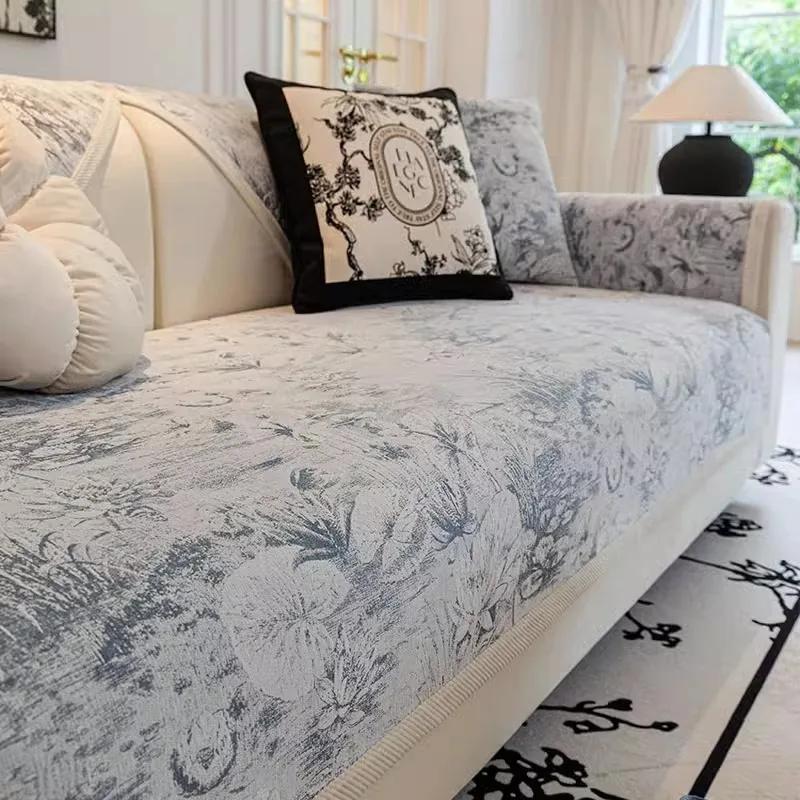 Полотенце для спинки дивана, противоскользящее износостойкое покрытие для дивана из синели, универсальное круглогодичное украшение с рисунком тушью, диванная подушка