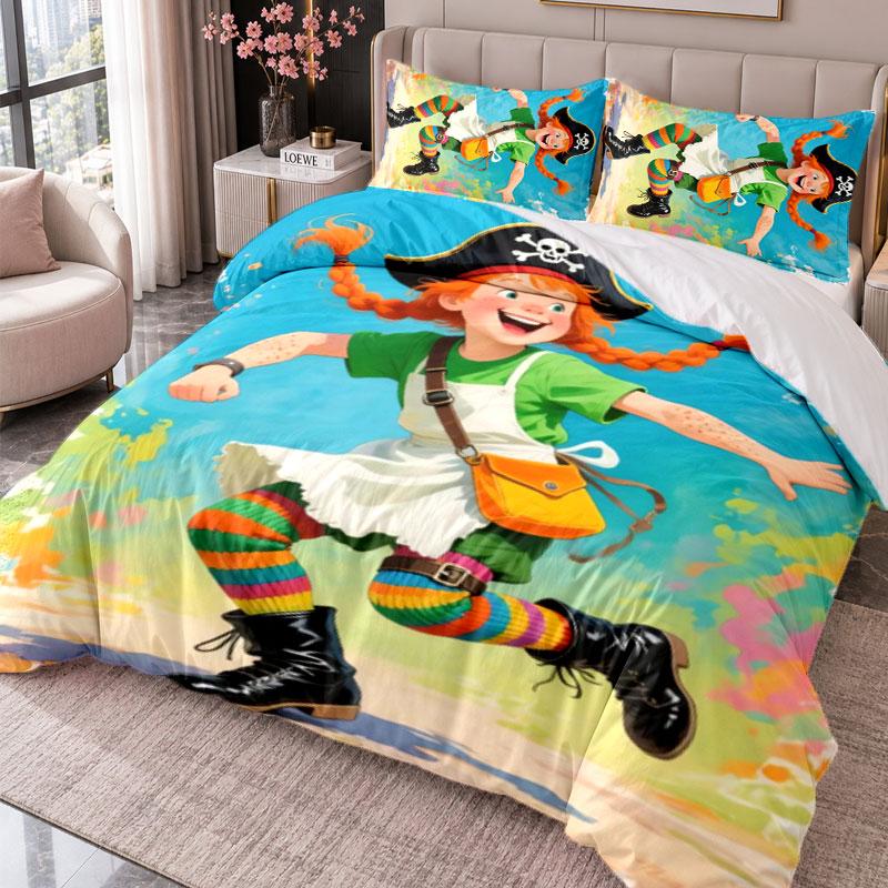 Pippi Longstocking 3Pcs Bedding Set Duvet Cover With Two Pillowcases For Bedroom Home Decoration