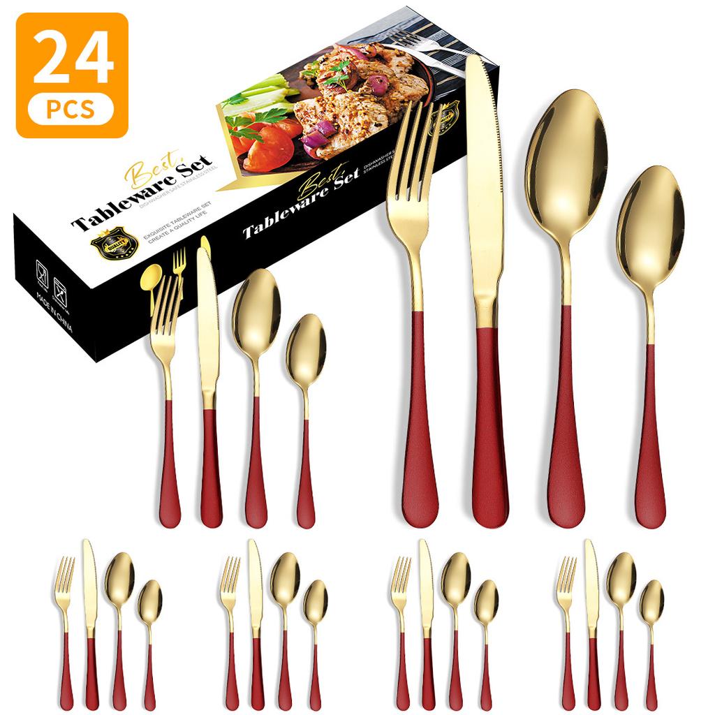 Stainless Steel Western Food Tableware Set Steak Knife, Fork and Spoon Spoon 24 Pieces Knife, Fork and Spoon Gift Set