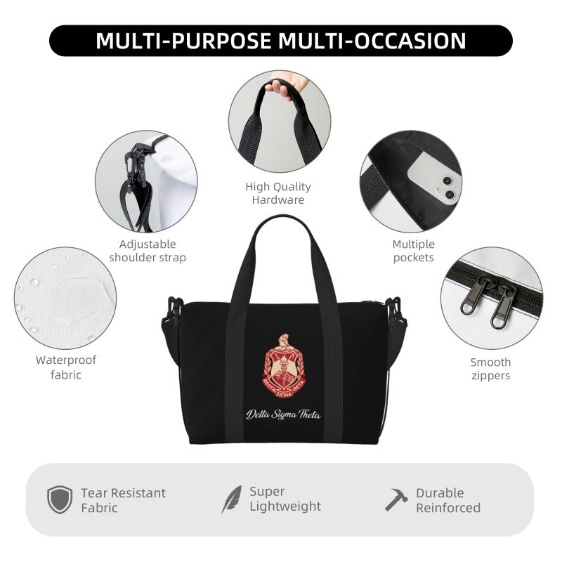 Custom Delta Sigma Theta Sorority Travel Duffel Bags Women Weekend Overnight Bag Lightweight Waterproof Sports Gym Yoga Bag