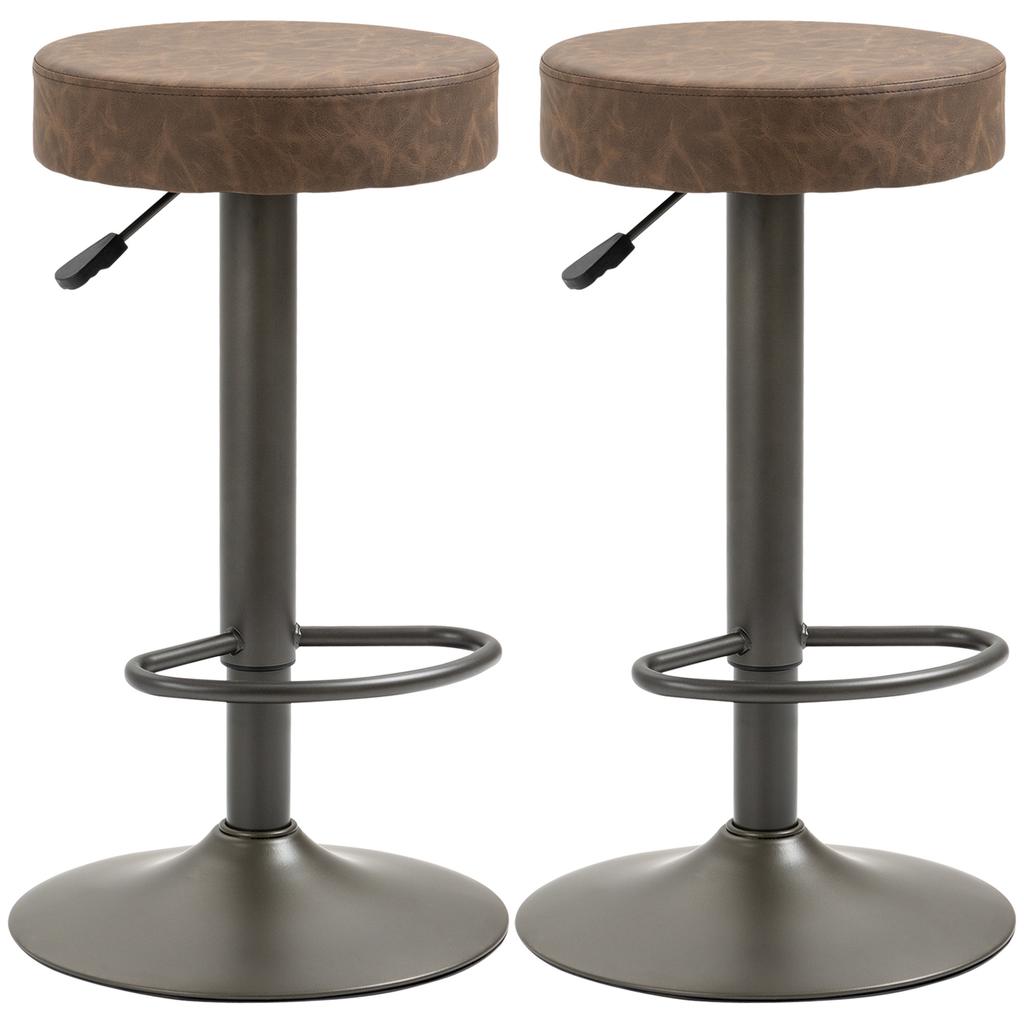 Set of 2 Swivel Bar Stools with Footrest and Adjustable Height, 35x36x64-85cm, Brown