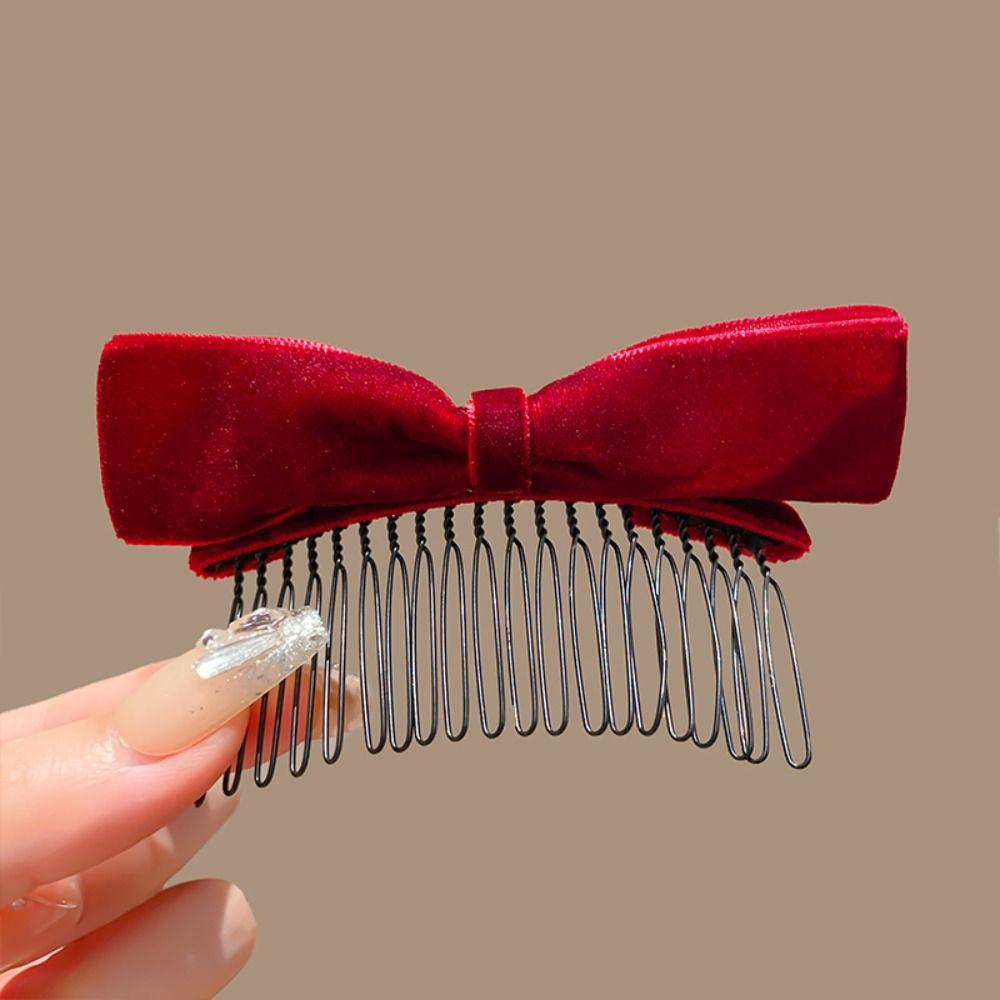 Hair Comb Bow Hairpin Red Velvet Bowknot Hair Clip Sweet Female Hair Accessories