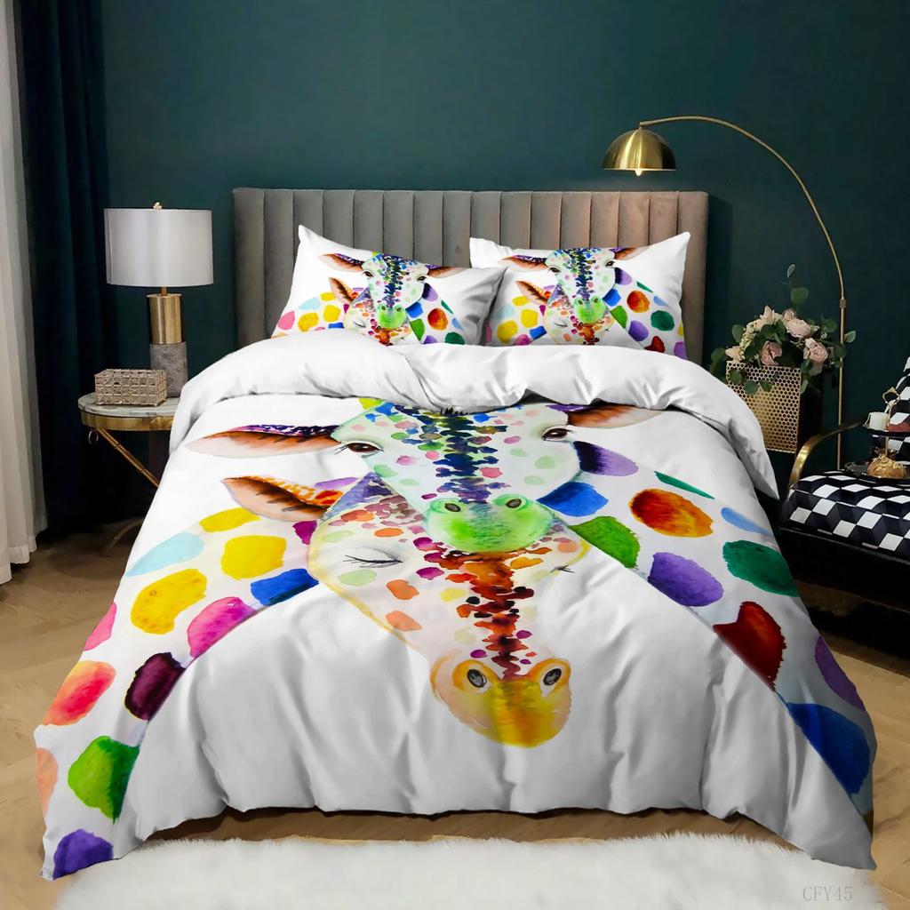 Giraffe Elk 3D Digital Printing Quilt Cover Bed Three-Piece Set Minimum Order
