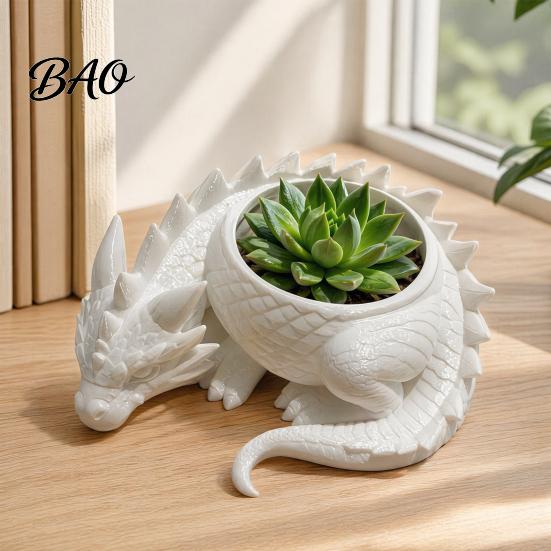 Fantasy Plant Pot 3D Printed Flower Pot, Fairy Tale Style Dragon-Shaped Planter Yellow Dragon with Breathable Design, Small Container for Home Decor