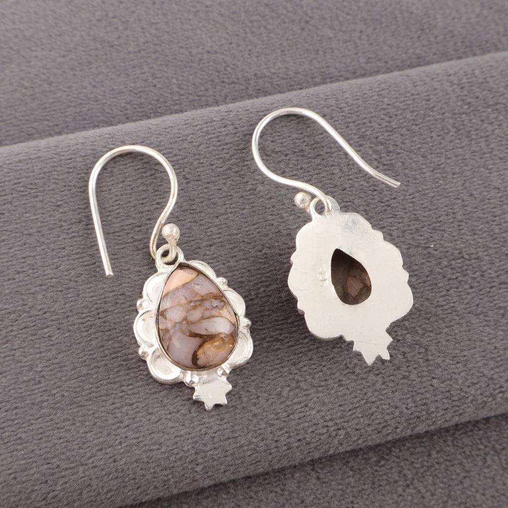 Розовый Бирюзовый Драгоценный Камень 925 Проба Серебро Ручная Работа Ювелирные Изделия Розовые Серьги EE-163-41