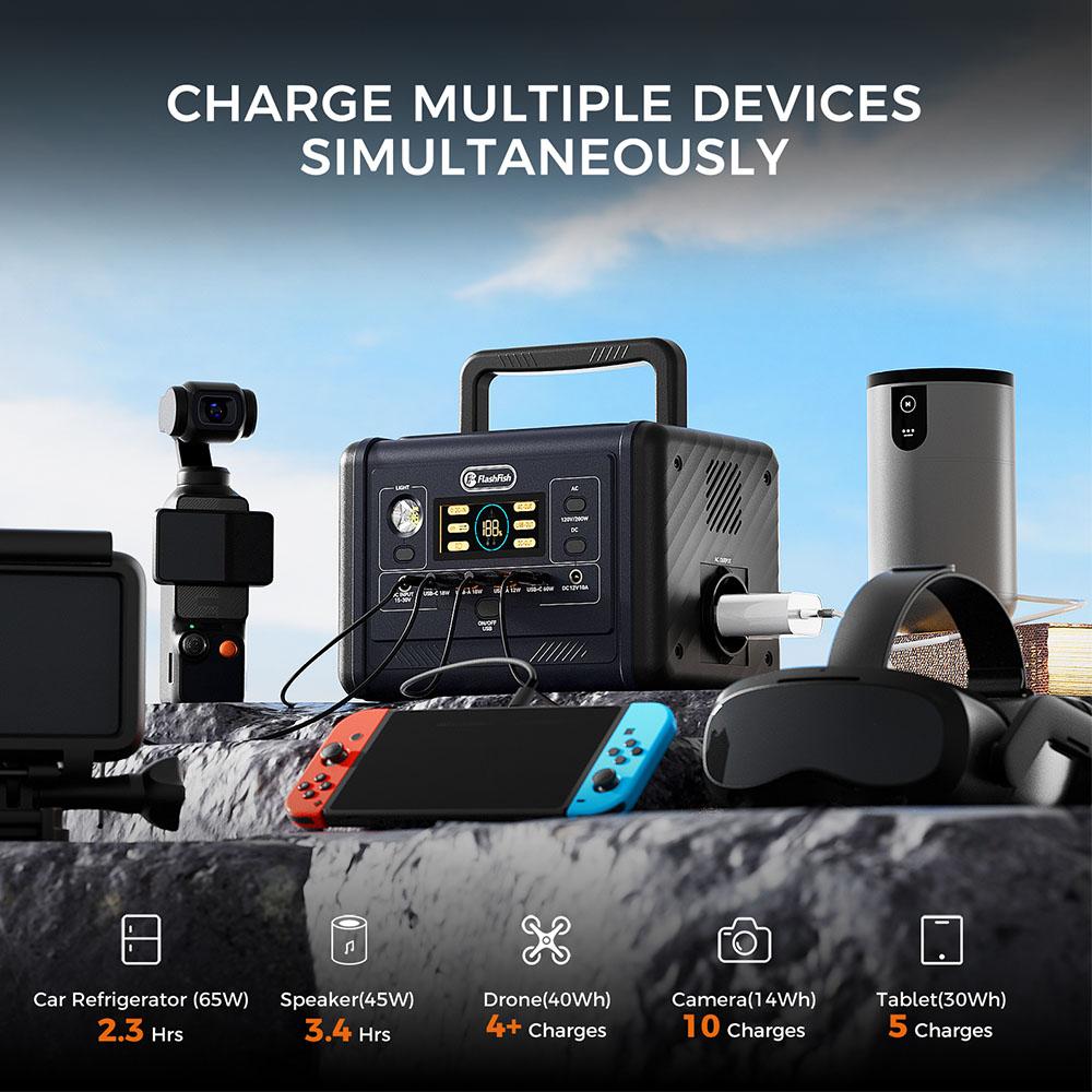 Flashfish T200 200W Portable Power Station, 153.6Wh LiFePO4 Battery, 400W Surge, Pure Sine Wave AC, 60W PD USB-C Fast Recharge