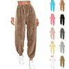 Женские плюшевые повседневные брюки, свободные удобные флисовые теплые домашние брюки