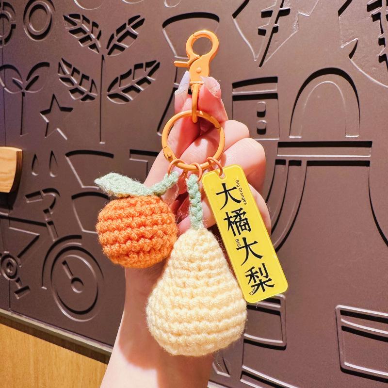 Handmade Crocheted Persimmon Keychain, "Good Things Happen" Lucky Charm,Lucky Persimmon Peanut Keyring, Hand-Knitted Fruit Pendant with Wish Tag