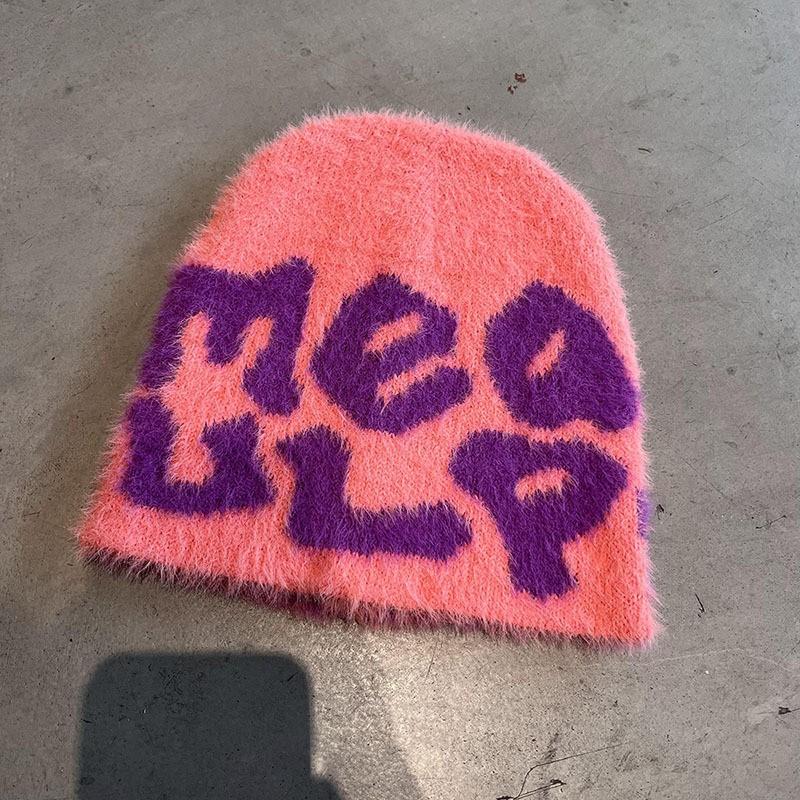 Simple Plush Letter Knit Beanie Winter Warm Earflap Hat Men Women